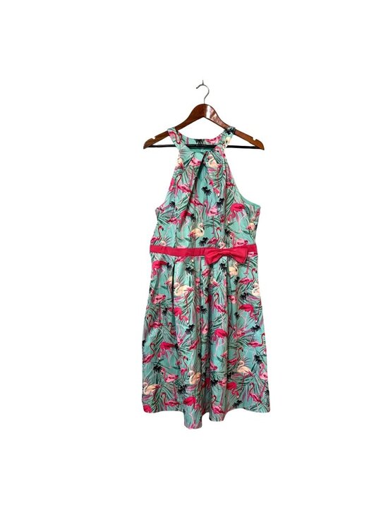Lindy Bop Dresses & Skirts - Retro Lindy Bop Teal Flamingo Halter Neck Dress Pink Rockabilly 50’s UK 20 US 16